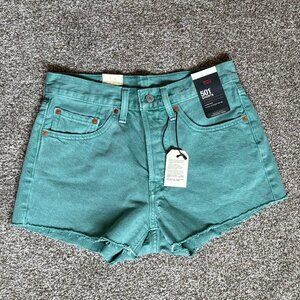 Women's Levi's 501 Green High Rise Cut Off Frayed Shorts Size-27